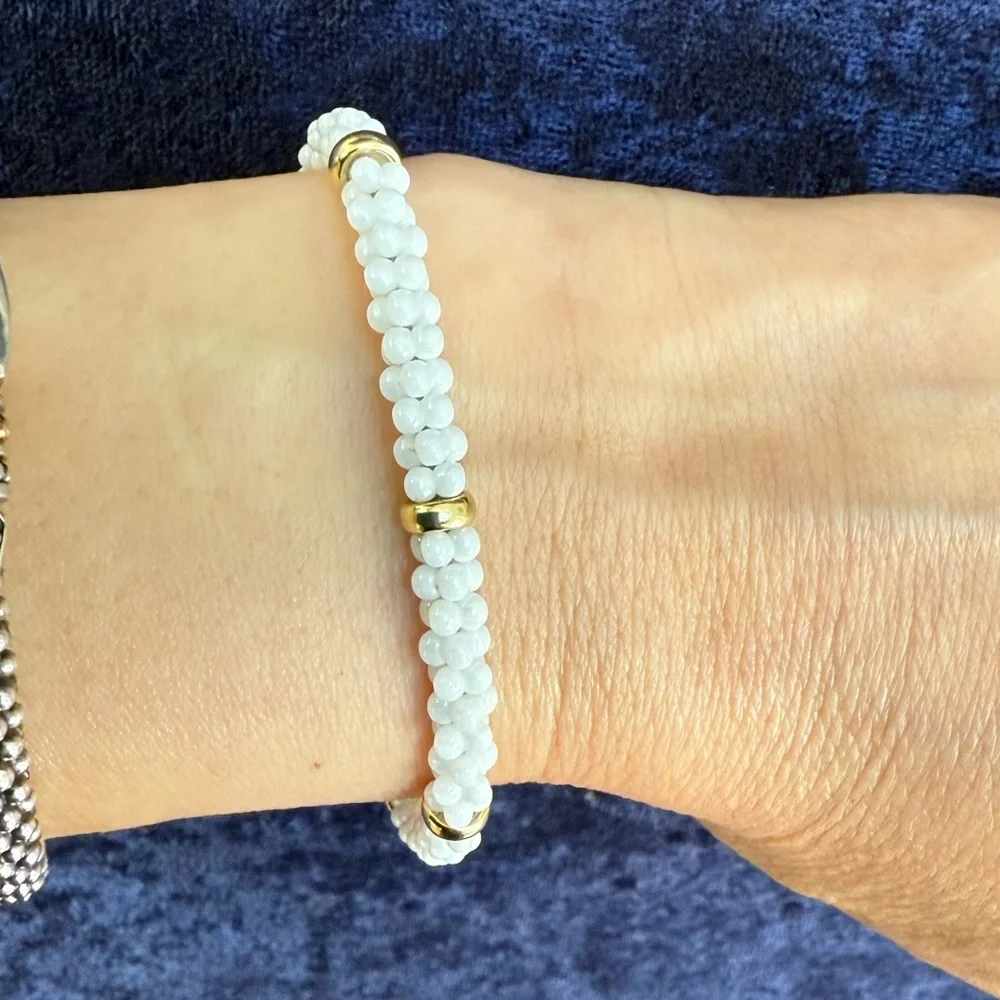 White Caviar Five Gold Station Ceramic Bracelet | 5mm from Lagos Size M(7) - Picture 6 of 11